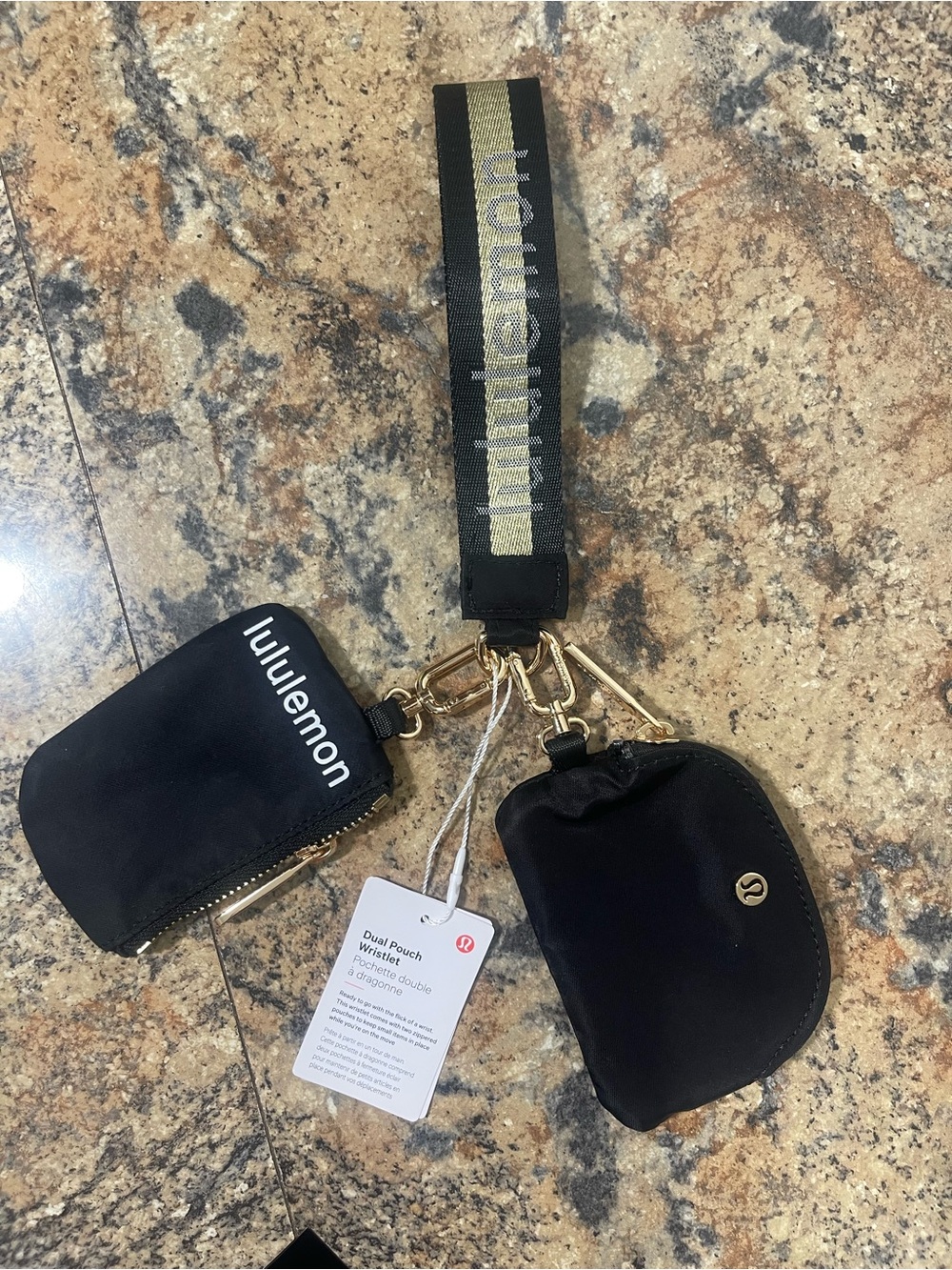 Lululemon Double Pouch Keychain Wristlet in Black and Gold